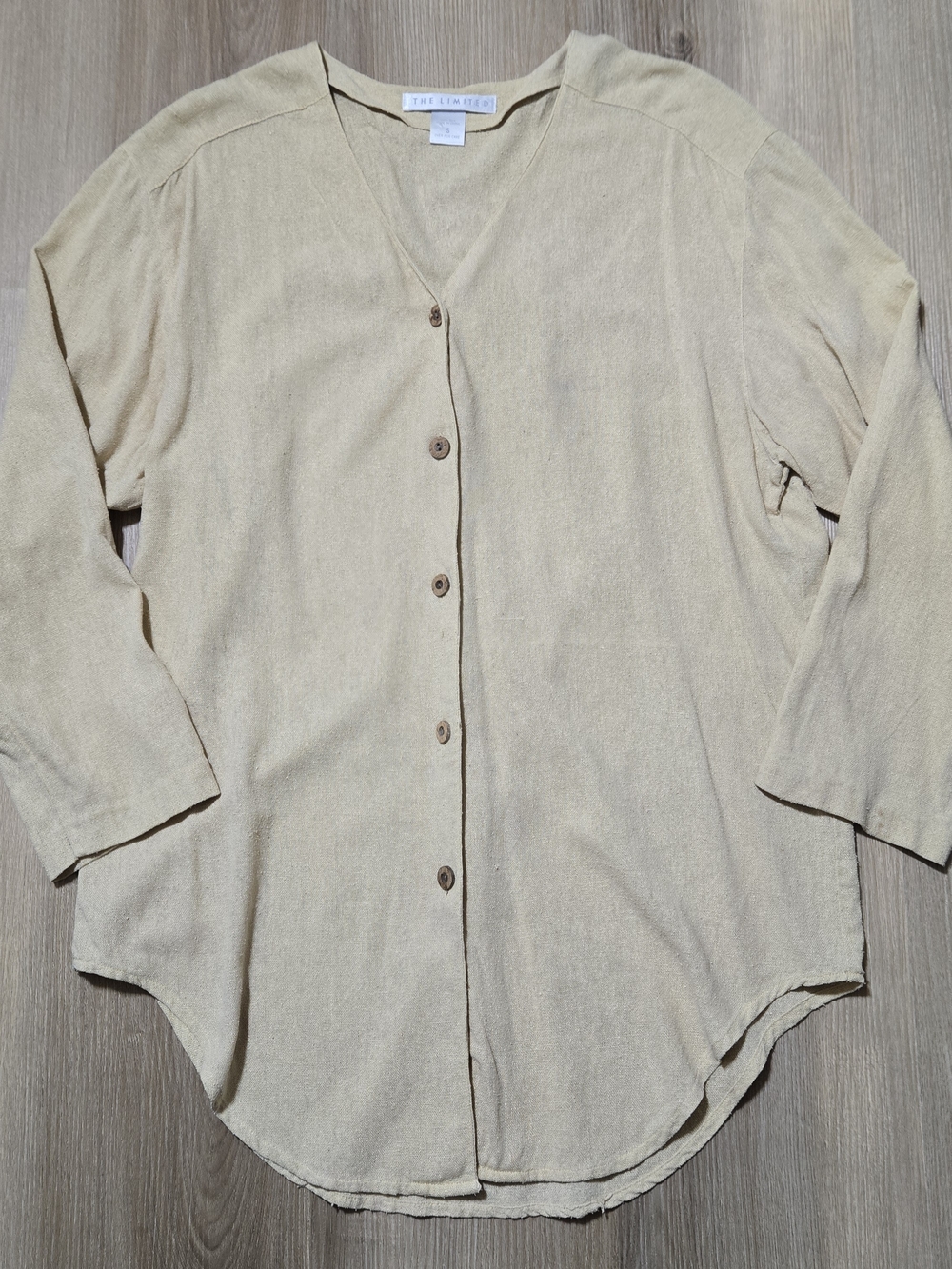 Vintage Silk Cream Button-Front V-Neck Top